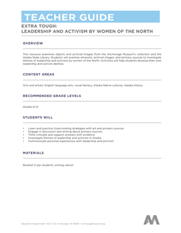 Teacher Guide Extra Tough: Leadership and Activism by Women of the North