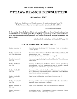 OTTAWA BRANCH NEWSLETTER Michaelmas 2007