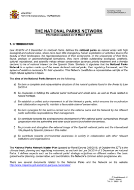 THE NATIONAL PARKS NETWORK Information Updated on 14 March 2019