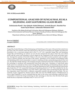 Compositional Analysis of Sungai Mas, Kuala Selinsing and Santubong Glass Beads