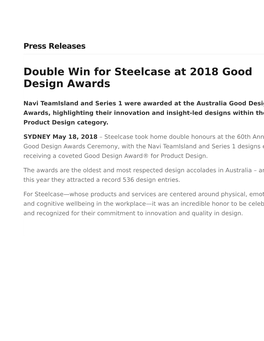 Double Win for Steelcase at 2018 Good Design Awards