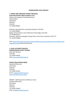 South Warwickshire NHS Foundation Trust Speech and Language Therapy Department, Cape Rd Clinic, Cape Road, Warwick CV34 4JP Tel: 01926 400001