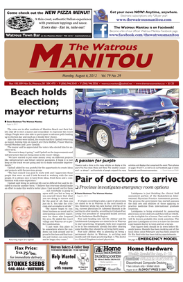 The Watrous Manitou Is on Facebook! Become a Fan of Our Ofﬁ Cial Watrous Manitou Facebook Page