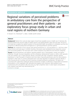 Regional Variations of Perceived Problems in Ambulatory Care From