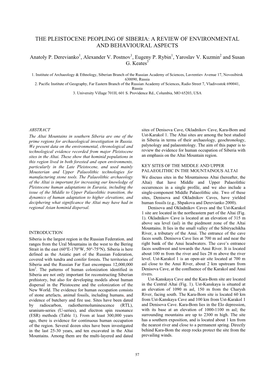 The Pleistocene Peopling of Siberia: a Review of Environmental and Behavioural Aspects