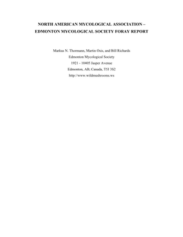 Edmonton Mycological Society Foray Report