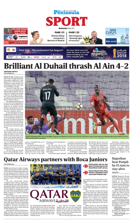 Brilliant Al Duhail Thrash Al Ain 4-2 CHINTHANA WASALA the PENINSULA