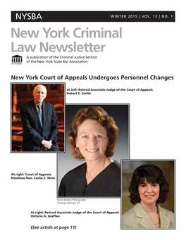 New York Criminal Law Newsletter a Publication of the Criminal Justice Section of the New York State Bar Association