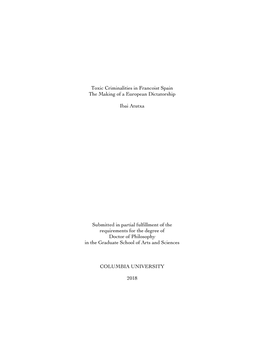 Toxic Criminalities in Francoist Spain the Making of a European Dictatorship