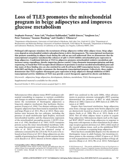 Loss of TLE3 Promotes the Mitochondrial Program in Beige Adipocytes and Improves Glucose Metabolism