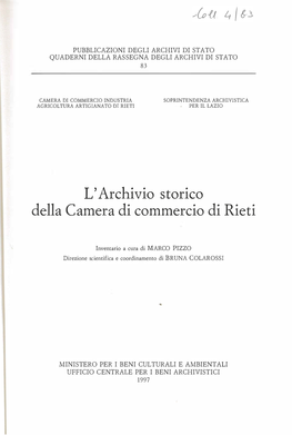 L'archivio Storico Della Camera Di Commercio Di Rieti