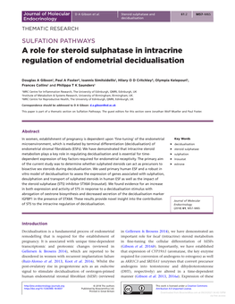 A Role for Steroid Sulphatase in Intracrine Regulation of Endometrial Decidualisation