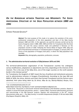 Professional Structure of the Sălaj Population Between 1880 and 1941