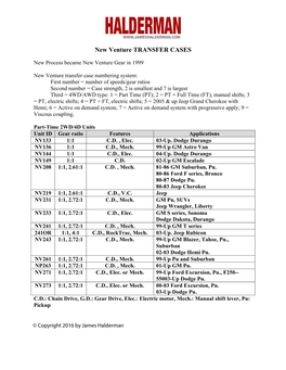 New Venture TRANSFER CASES