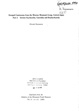 Decapod Crustaceans from the Miocene Mizunami Group, Central Japan Part 2 Section Oxyrhyncha, Cancridea and Brachyrhyncha