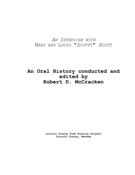 An Oral History Conducted and Edited by Robert D. Mccracken