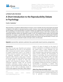 A Short Introduction to the Reproducibility Debate in Psychology