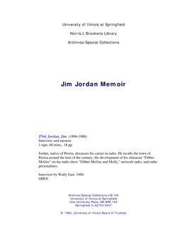 Jim Jordan Memoir