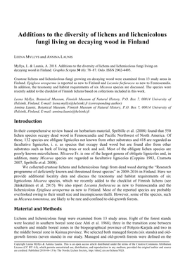 Additions to the Diversity of Lichens and Lichenicolous Fungi Living on Decaying Wood in Finland