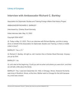 Interview with Ambassador Richard C. Barkley