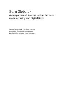 Born Globals - a Comparison of Success Factors Between Manufacturing and Digital Firms