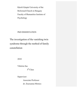 The Investigation of the Vanishing Twin Syndrome Through the Method of Family Constellation