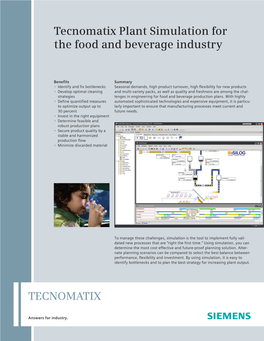 Tecnomatix Plant Simulation for the Food and Beverage Industry Fact Sheet