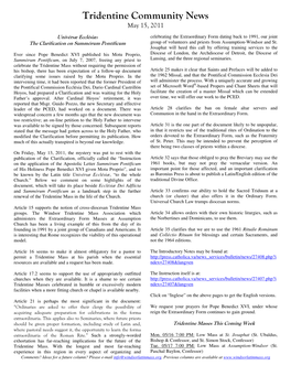 Tridentine Community News May 15, 2011