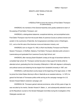 SENATE JOINT RESOLUTION 400 by Crowe a RESOLUTION To