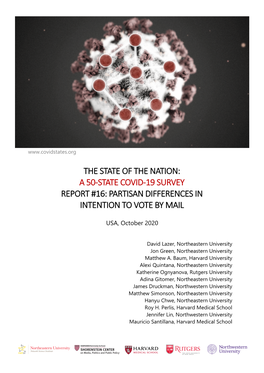 A 50-State Covid-19 Survey Report #16: Partisan Differences in Intention to Vote by Mail