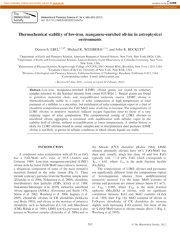 Thermochemical Stability of Lowiron, Manganeseenriched Olivine In