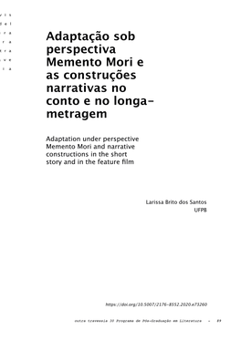 Adaptação Sob Perspectiva Memento Mori E As Construções Narrativas No