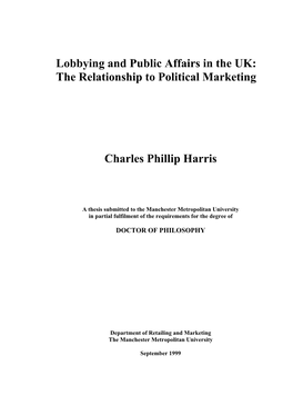Lobbying and Public Affairs in the UK: the Relationship to Political Marketing