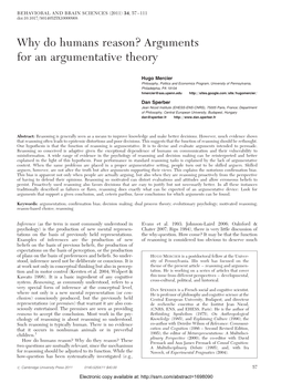 Why Do Humans Reason? Arguments for an Argumentative Theory