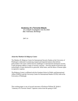 Anatomy of a Terrorist Attack: an In-Depth Investigation Into the 2002 Bali, Indonesia, Bombings