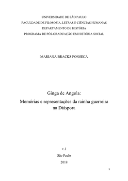 Ginga De Angola: Memórias E Representações Da Rainha Guerreira Na Diáspora