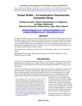 Packet Sniffer – a Comparative Characteristic Evaluation Study