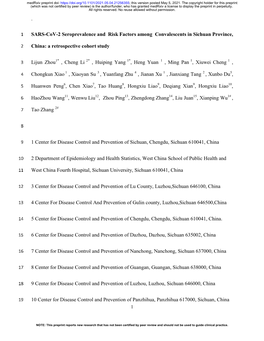 SARS-Cov-2 Seroprevalence and Risk Factors Among Convalescents in Sichuan Province, China