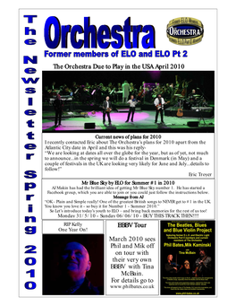 The Orchestra Due to Play in the USA April 2010 BBBV Tour March 2010