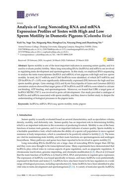 Analysis of Long Noncoding RNA and Mrna Expression Profiles of Testes with High and Low Sperm Motility in Domestic Pigeons