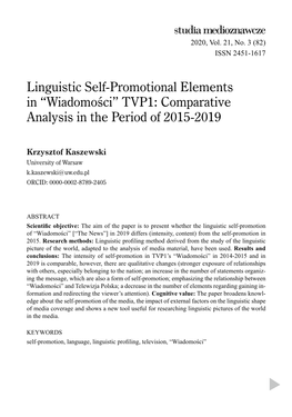 Linguistic Self-Promotional Elements in “Wiadomości” TVP1: Comparative Analysis in the Period of 2015-2019