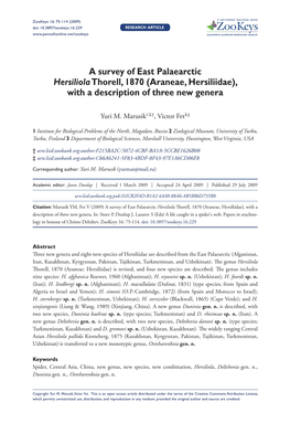 A Survey of East Palaearctic Hersiliola Thorell, 1870 (Araneae, Hersiliidae), with a Description of Three New Genera
