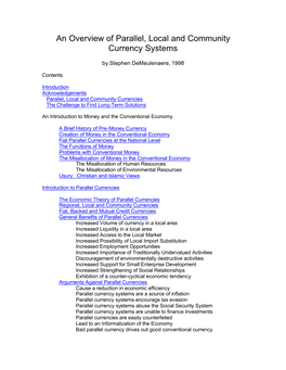 An Overview of Parallel, Local and Community Currency Systems