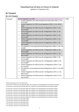 Classified List of Acts in Force in Ireland Updated to 17 September 2021