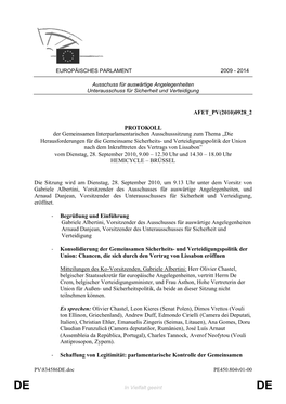 Die Herausforderungen Für Die Gemeinsame Sicherheits- Und Verteidigungspolitik Der Union Nach Dem Inkrafttreten Des Vertrags Von Lissabon” Vom Dienstag, 28