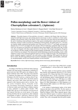 Pollen Morphology and the Flower Visitors of Chaerophyllum Coloratum