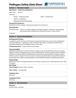 Pathogen Safety Data Sheet