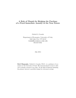 A Rule of Thumb for Hedging the Purchase of a Fixed Immediate Annuity in the Near Future