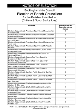 Buckinghamshire Council Election of Parish Councillors for the Parishes Listed Below (Chiltern & South Bucks Area)