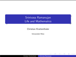 Srinivasa Ramanujan Life and Mathematics